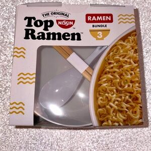 Top Ramen Bowl Set – Bowl, Soup Spoon, & Chopsticks – 3 Piece Gift Bundle New
